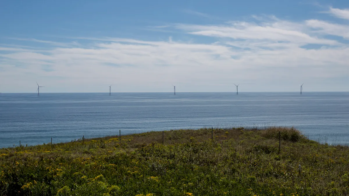 The GE-Alstom Block Island Wind Farm stands 3 miles off of Block Island on Sept. 22, 2016, New Shoreham, Rhode Island.