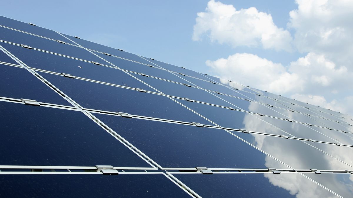 An array of photovoltaic solar panels at the Berliner Wasserbetriebe are seen on April 30, 2010 in Berlin, Germany.